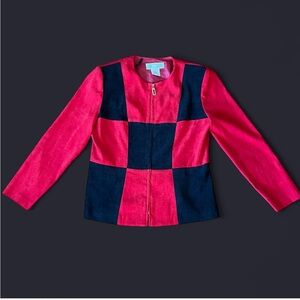Vintage Red and Black Checkered Women's Suede Jacket